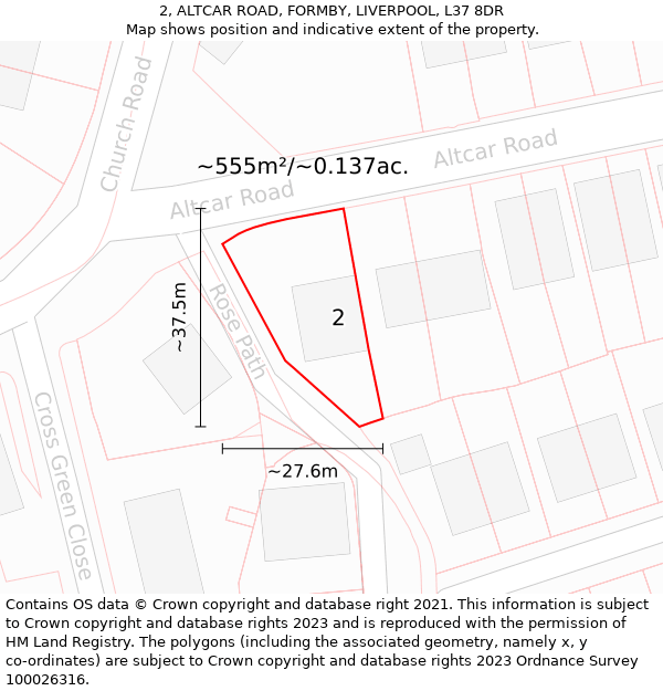 2, ALTCAR ROAD, FORMBY, LIVERPOOL, L37 8DR: Plot and title map