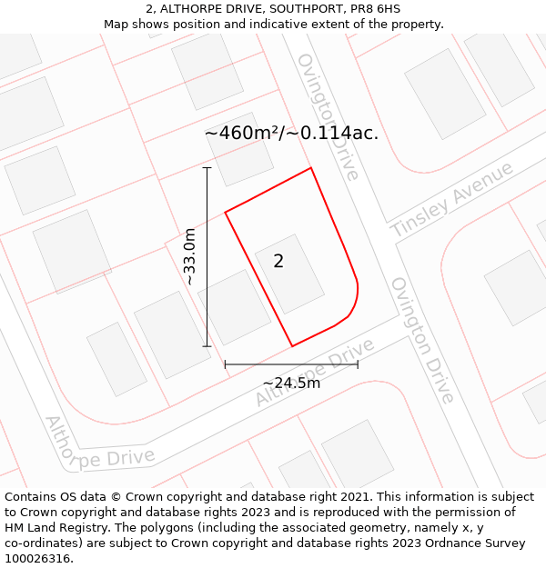 2, ALTHORPE DRIVE, SOUTHPORT, PR8 6HS: Plot and title map