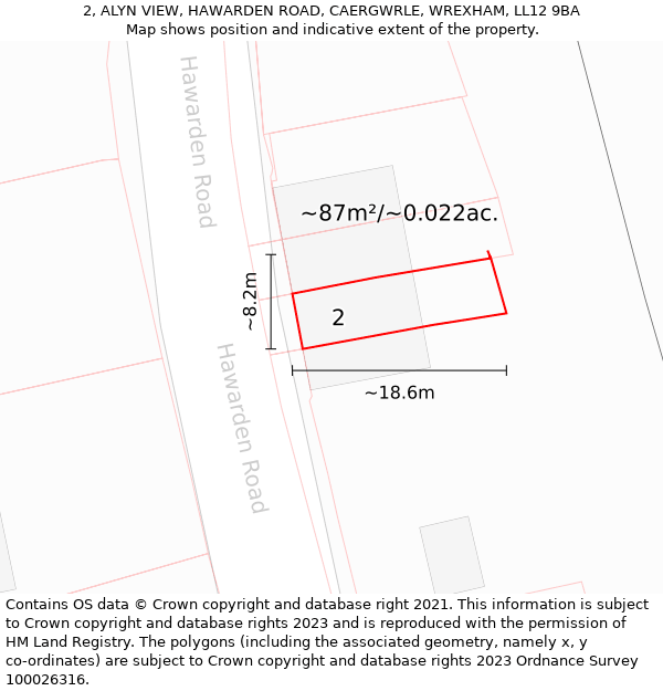 2, ALYN VIEW, HAWARDEN ROAD, CAERGWRLE, WREXHAM, LL12 9BA: Plot and title map