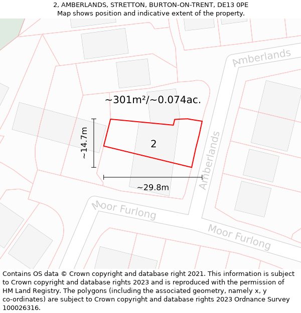 2, AMBERLANDS, STRETTON, BURTON-ON-TRENT, DE13 0PE: Plot and title map