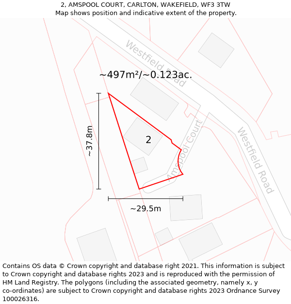 2, AMSPOOL COURT, CARLTON, WAKEFIELD, WF3 3TW: Plot and title map