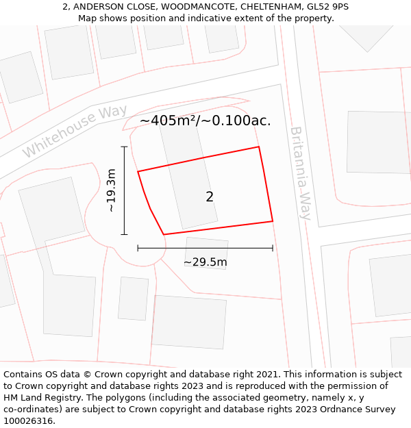 2, ANDERSON CLOSE, WOODMANCOTE, CHELTENHAM, GL52 9PS: Plot and title map