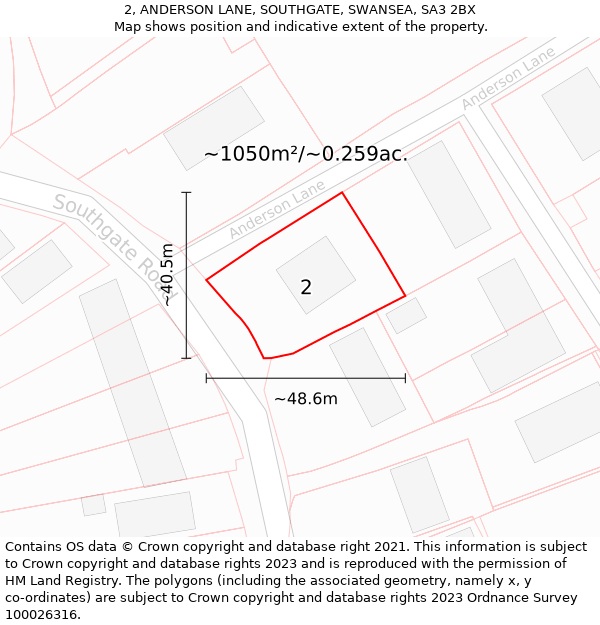 2, ANDERSON LANE, SOUTHGATE, SWANSEA, SA3 2BX: Plot and title map