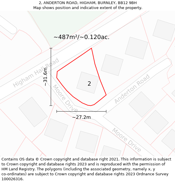 2, ANDERTON ROAD, HIGHAM, BURNLEY, BB12 9BH: Plot and title map