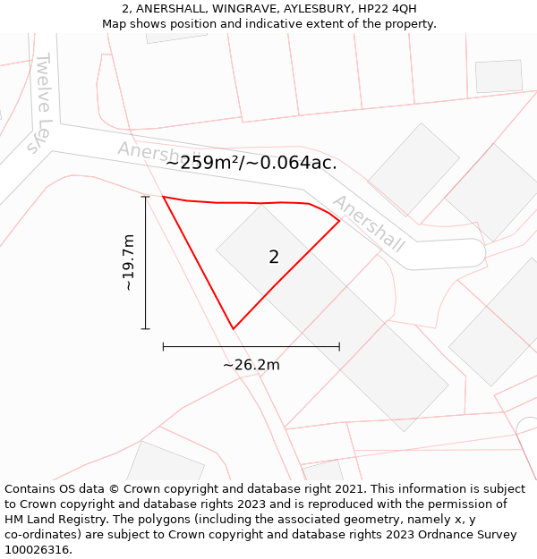 2, ANERSHALL, WINGRAVE, AYLESBURY, HP22 4QH: Plot and title map