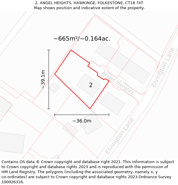 2, ANGEL HEIGHTS, HAWKINGE, FOLKESTONE, CT18 7AT: Plot and title map