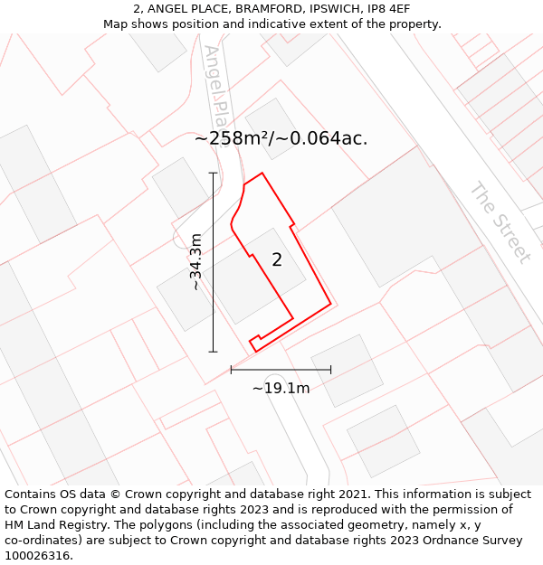 2, ANGEL PLACE, BRAMFORD, IPSWICH, IP8 4EF: Plot and title map