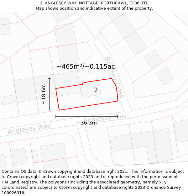 2, ANGLESEY WAY, NOTTAGE, PORTHCAWL, CF36 3TL: Plot and title map