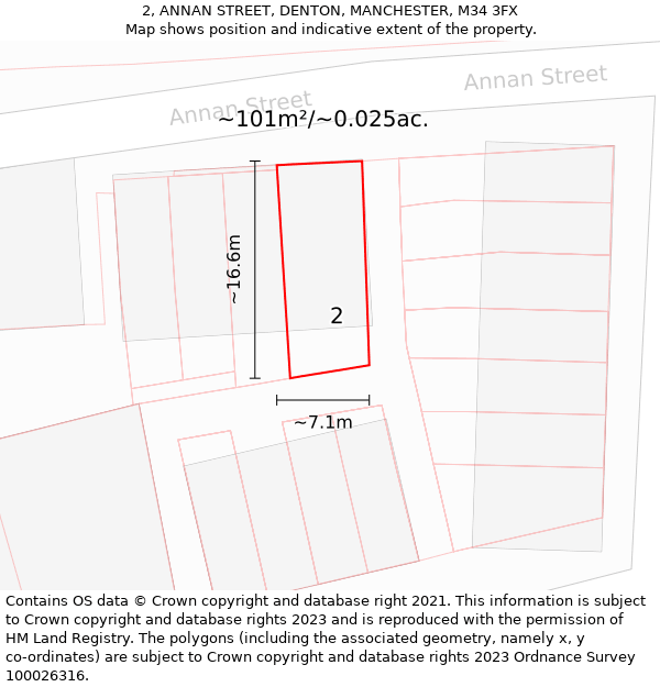 2, ANNAN STREET, DENTON, MANCHESTER, M34 3FX: Plot and title map
