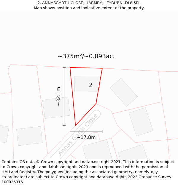 2, ANNASGARTH CLOSE, HARMBY, LEYBURN, DL8 5PL: Plot and title map