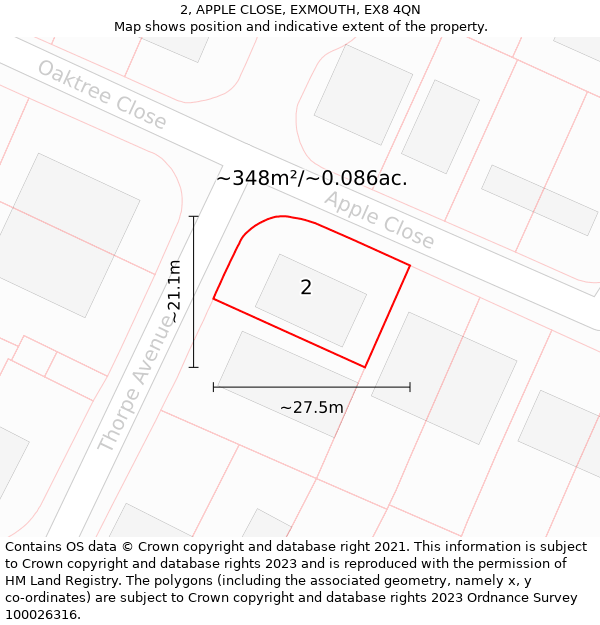 2, APPLE CLOSE, EXMOUTH, EX8 4QN: Plot and title map