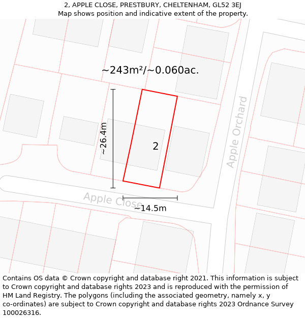 2, APPLE CLOSE, PRESTBURY, CHELTENHAM, GL52 3EJ: Plot and title map