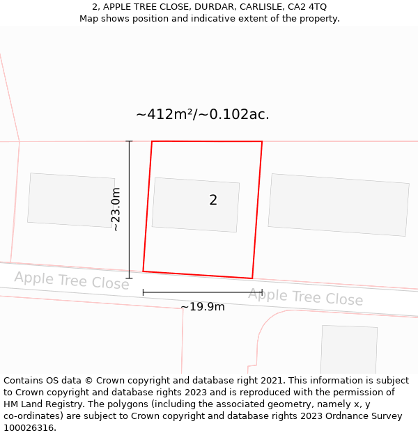 2, APPLE TREE CLOSE, DURDAR, CARLISLE, CA2 4TQ: Plot and title map