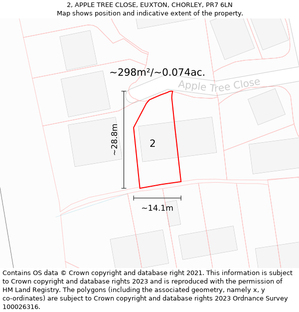 2, APPLE TREE CLOSE, EUXTON, CHORLEY, PR7 6LN: Plot and title map