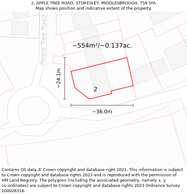 2, APPLE TREE ROAD, STOKESLEY, MIDDLESBROUGH, TS9 5FA: Plot and title map