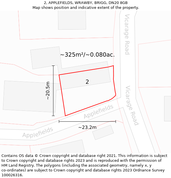 2, APPLEFIELDS, WRAWBY, BRIGG, DN20 8GB: Plot and title map