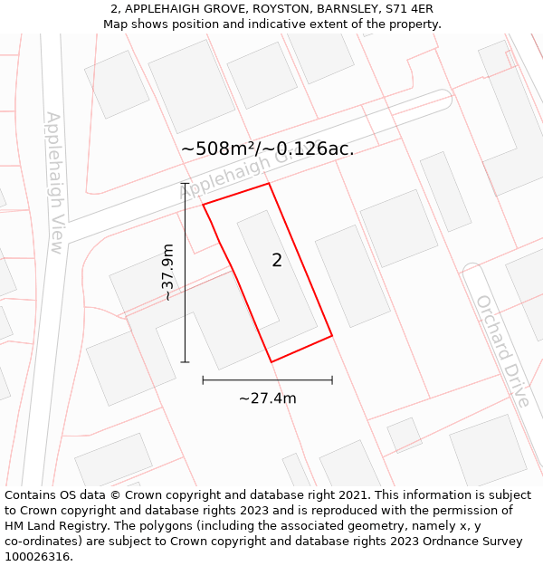 2, APPLEHAIGH GROVE, ROYSTON, BARNSLEY, S71 4ER: Plot and title map