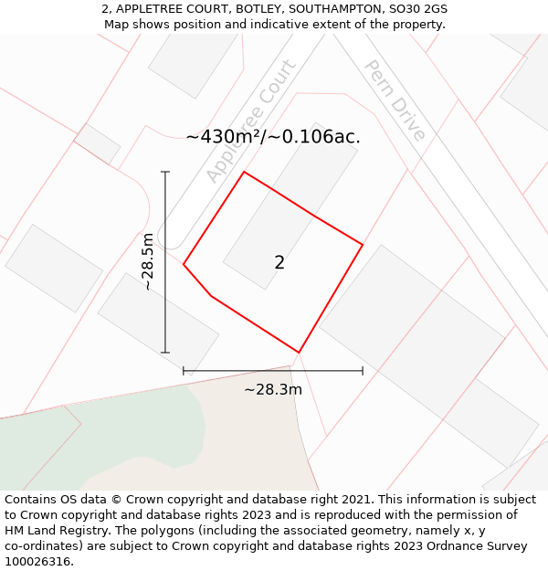 2, APPLETREE COURT, BOTLEY, SOUTHAMPTON, SO30 2GS: Plot and title map