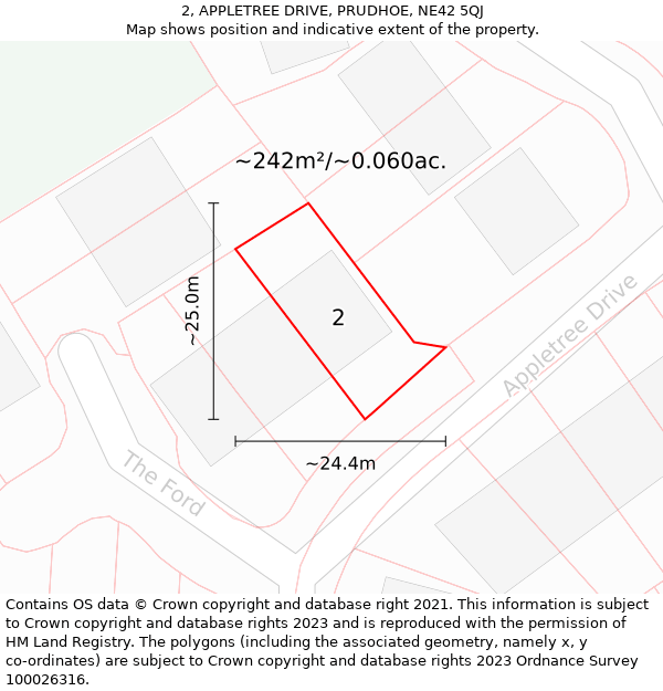 2, APPLETREE DRIVE, PRUDHOE, NE42 5QJ: Plot and title map