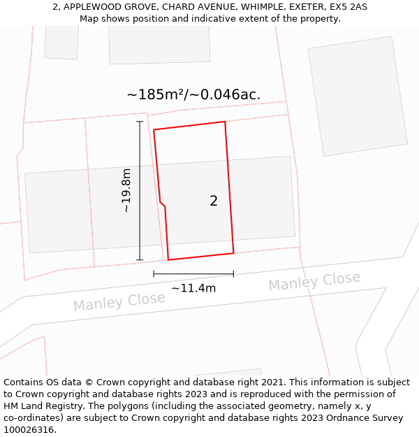 2, APPLEWOOD GROVE, CHARD AVENUE, WHIMPLE, EXETER, EX5 2AS: Plot and title map