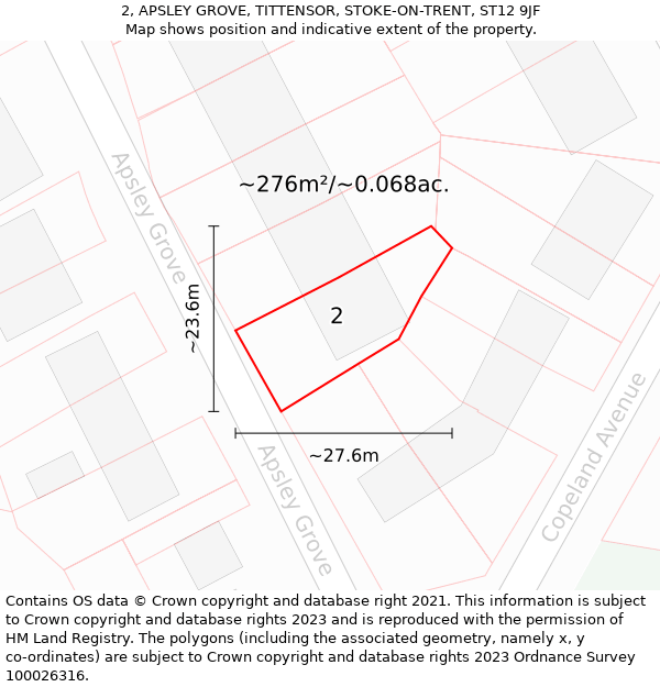 2, APSLEY GROVE, TITTENSOR, STOKE-ON-TRENT, ST12 9JF: Plot and title map