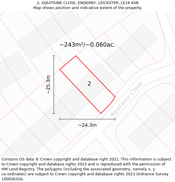 2, AQUITAINE CLOSE, ENDERBY, LEICESTER, LE19 4SN: Plot and title map