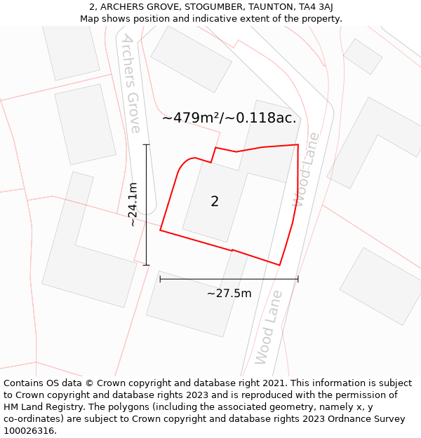 2, ARCHERS GROVE, STOGUMBER, TAUNTON, TA4 3AJ: Plot and title map