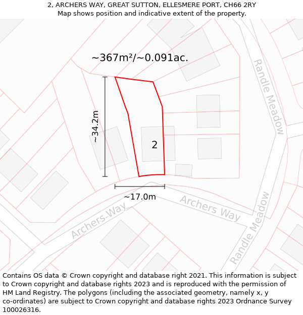 2, ARCHERS WAY, GREAT SUTTON, ELLESMERE PORT, CH66 2RY: Plot and title map