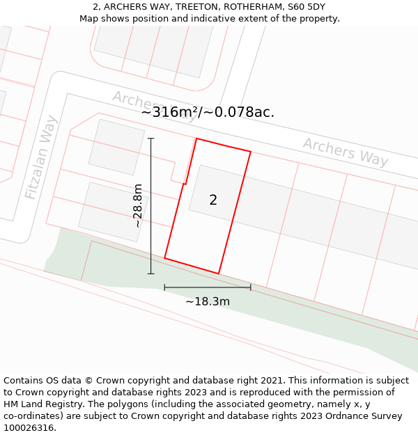 2, ARCHERS WAY, TREETON, ROTHERHAM, S60 5DY: Plot and title map