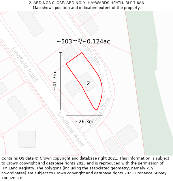 2, ARDINGS CLOSE, ARDINGLY, HAYWARDS HEATH, RH17 6AN: Plot and title map