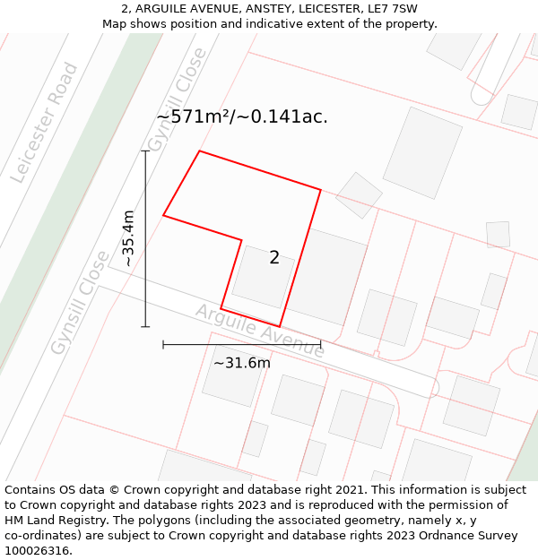 2, ARGUILE AVENUE, ANSTEY, LEICESTER, LE7 7SW: Plot and title map