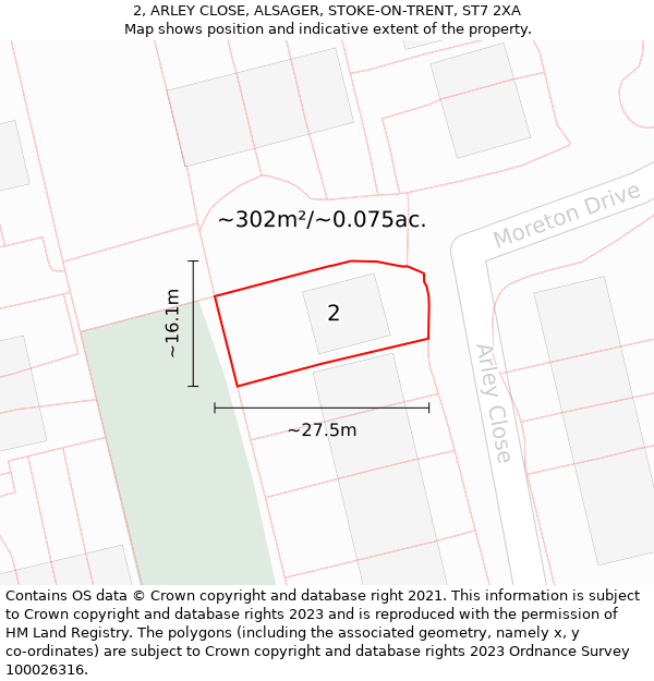 2, ARLEY CLOSE, ALSAGER, STOKE-ON-TRENT, ST7 2XA: Plot and title map