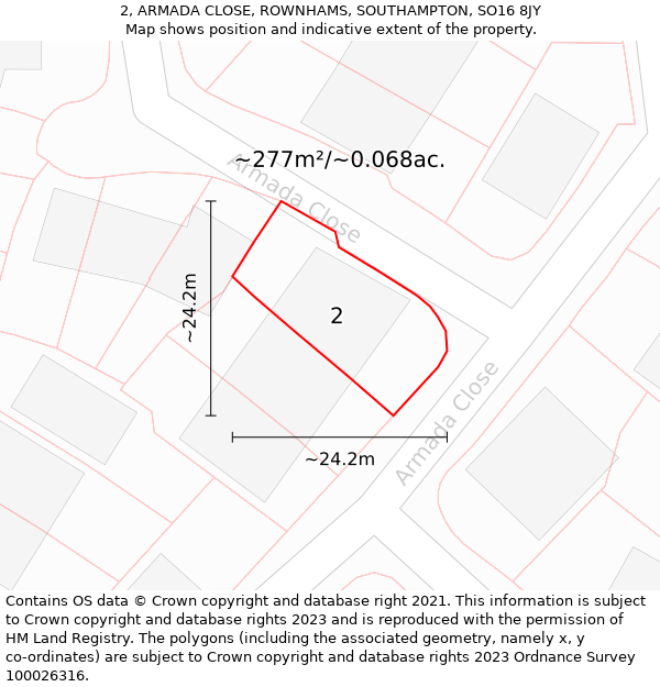 2, ARMADA CLOSE, ROWNHAMS, SOUTHAMPTON, SO16 8JY: Plot and title map