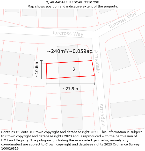 2, ARMADALE, REDCAR, TS10 2SE: Plot and title map