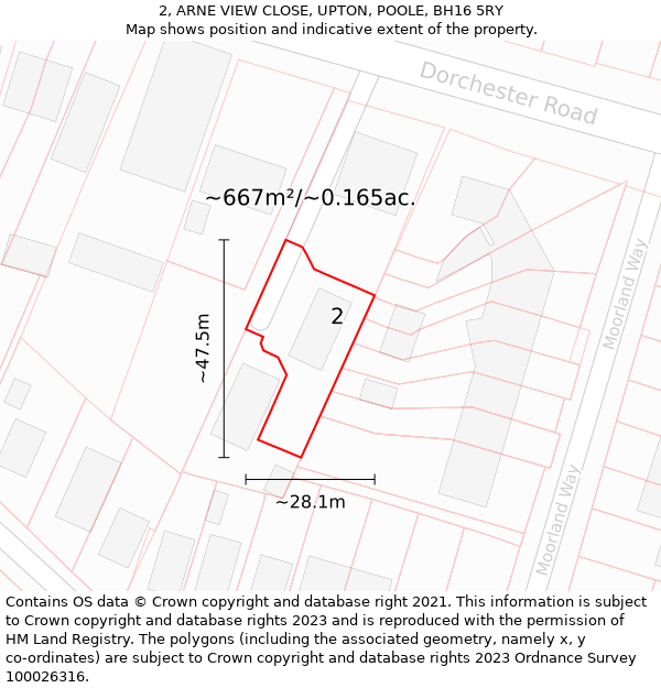 2, ARNE VIEW CLOSE, UPTON, POOLE, BH16 5RY: Plot and title map