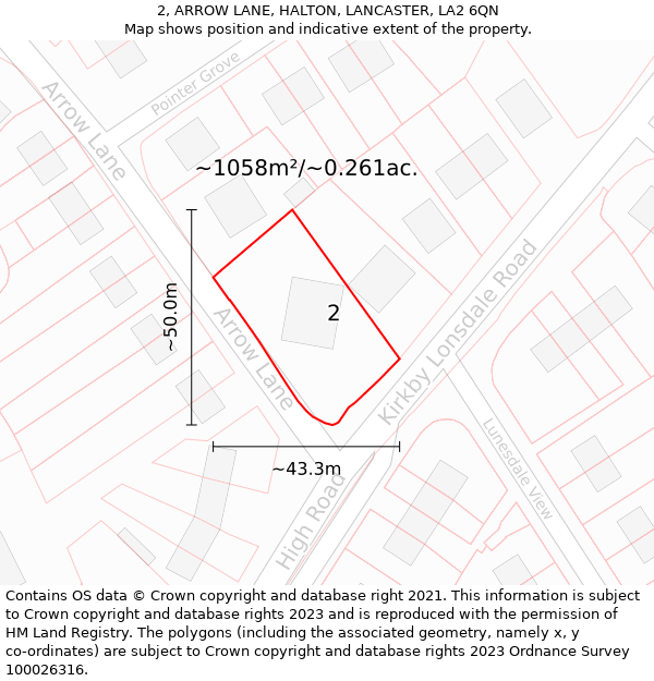 2, ARROW LANE, HALTON, LANCASTER, LA2 6QN: Plot and title map