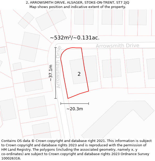 2, ARROWSMITH DRIVE, ALSAGER, STOKE-ON-TRENT, ST7 2JQ: Plot and title map