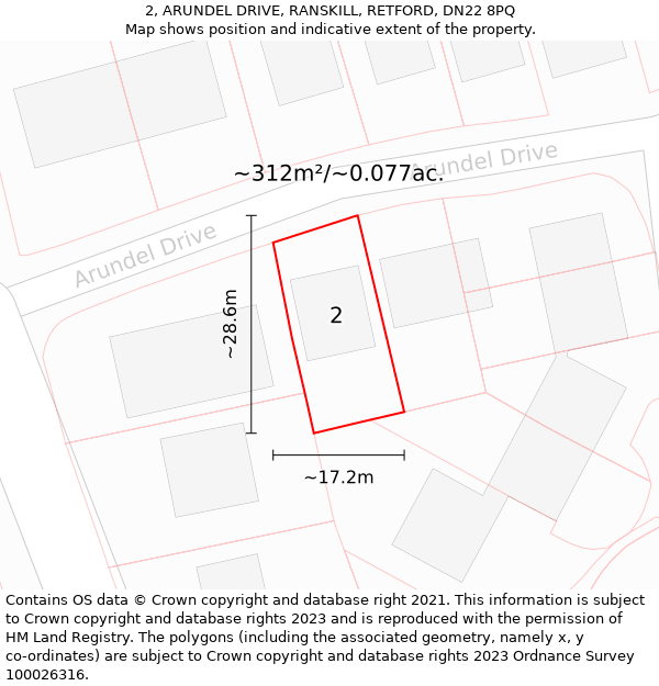 2, ARUNDEL DRIVE, RANSKILL, RETFORD, DN22 8PQ: Plot and title map