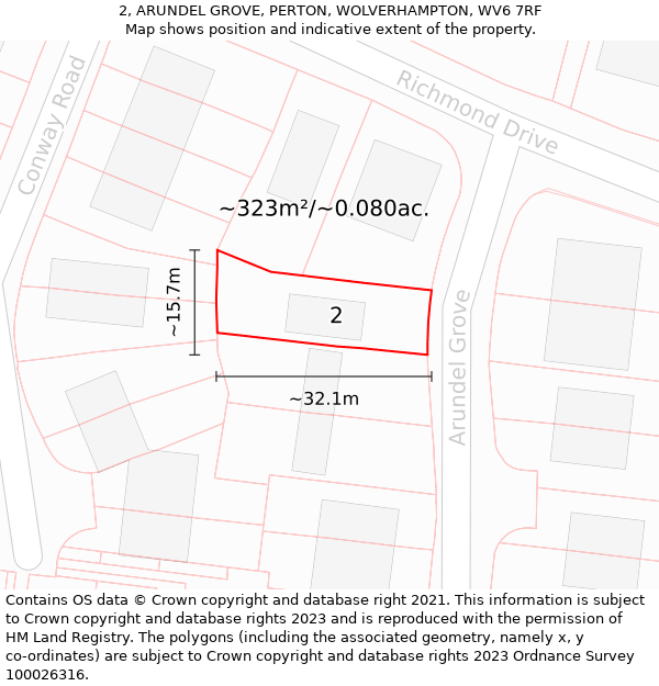 2, ARUNDEL GROVE, PERTON, WOLVERHAMPTON, WV6 7RF: Plot and title map