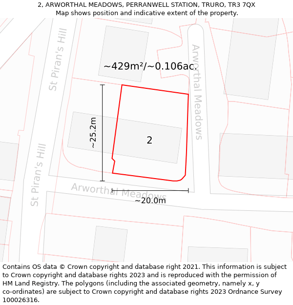 2, ARWORTHAL MEADOWS, PERRANWELL STATION, TRURO, TR3 7QX: Plot and title map