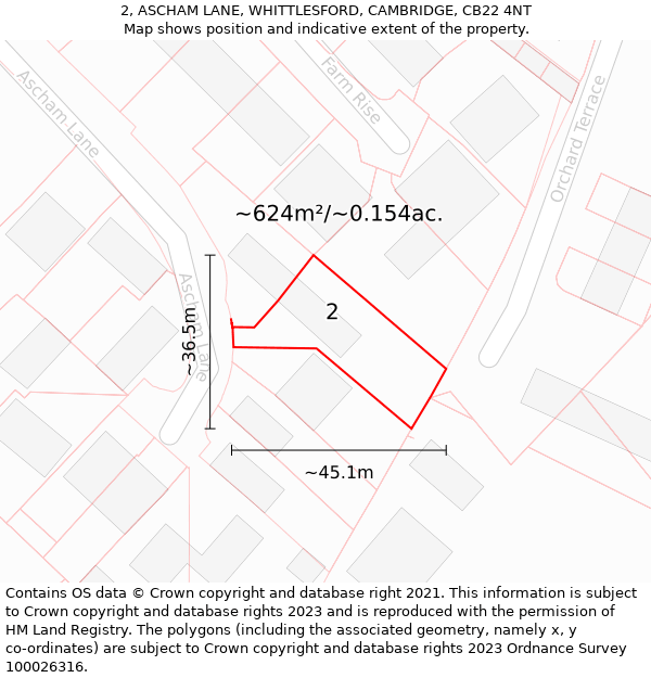 2, ASCHAM LANE, WHITTLESFORD, CAMBRIDGE, CB22 4NT: Plot and title map