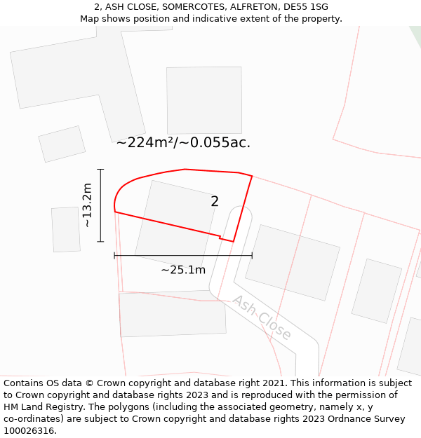 2, ASH CLOSE, SOMERCOTES, ALFRETON, DE55 1SG: Plot and title map