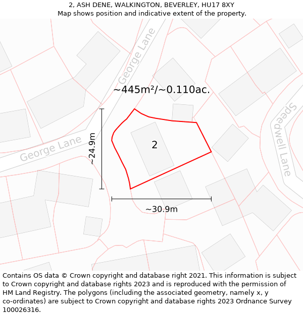 2, ASH DENE, WALKINGTON, BEVERLEY, HU17 8XY: Plot and title map