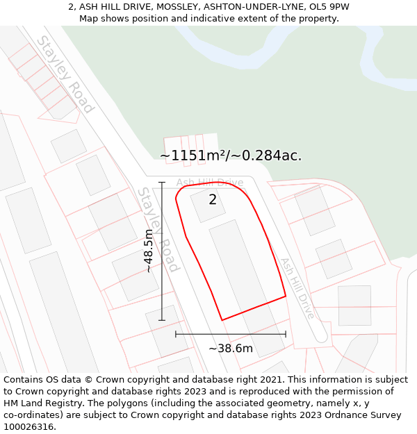 2, ASH HILL DRIVE, MOSSLEY, ASHTON-UNDER-LYNE, OL5 9PW: Plot and title map