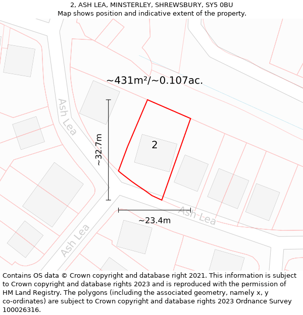 2, ASH LEA, MINSTERLEY, SHREWSBURY, SY5 0BU: Plot and title map