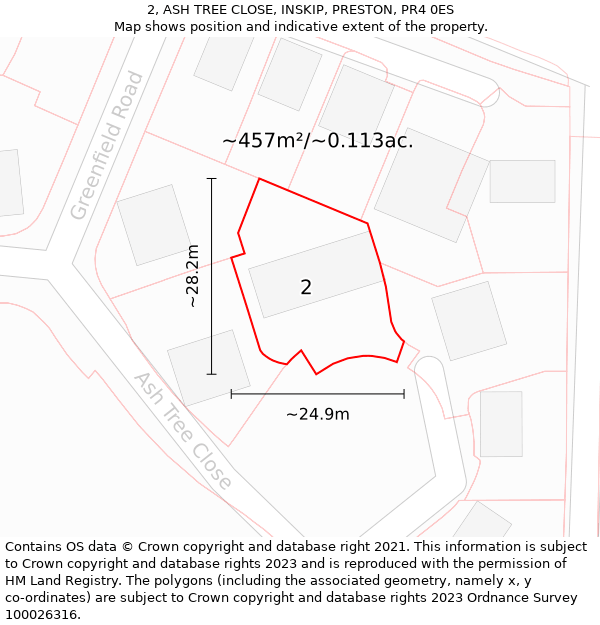 2, ASH TREE CLOSE, INSKIP, PRESTON, PR4 0ES: Plot and title map