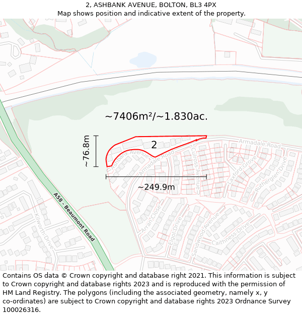 2, ASHBANK AVENUE, BOLTON, BL3 4PX: Plot and title map