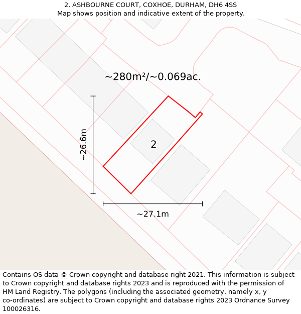 2, ASHBOURNE COURT, COXHOE, DURHAM, DH6 4SS: Plot and title map