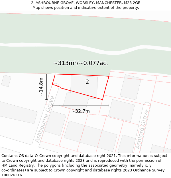 2, ASHBOURNE GROVE, WORSLEY, MANCHESTER, M28 2GB: Plot and title map