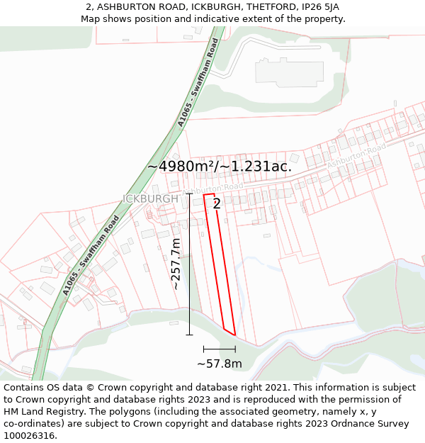 2, ASHBURTON ROAD, ICKBURGH, THETFORD, IP26 5JA: Plot and title map